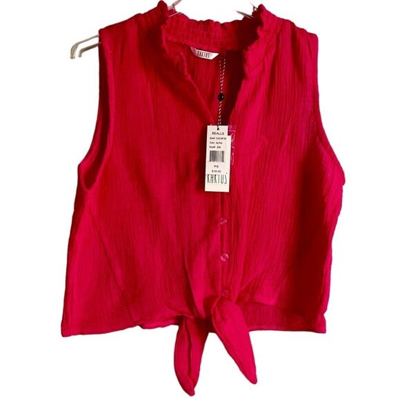 Kaktus Hot Pink Sleeveless Button Down Top With Front Tie Petite Small PS NEW - Picture 1 of 9